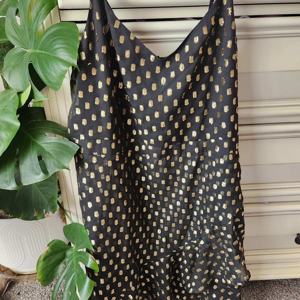 Banana Republic Black and Gold Sleeveless Ruffle Hem Dress